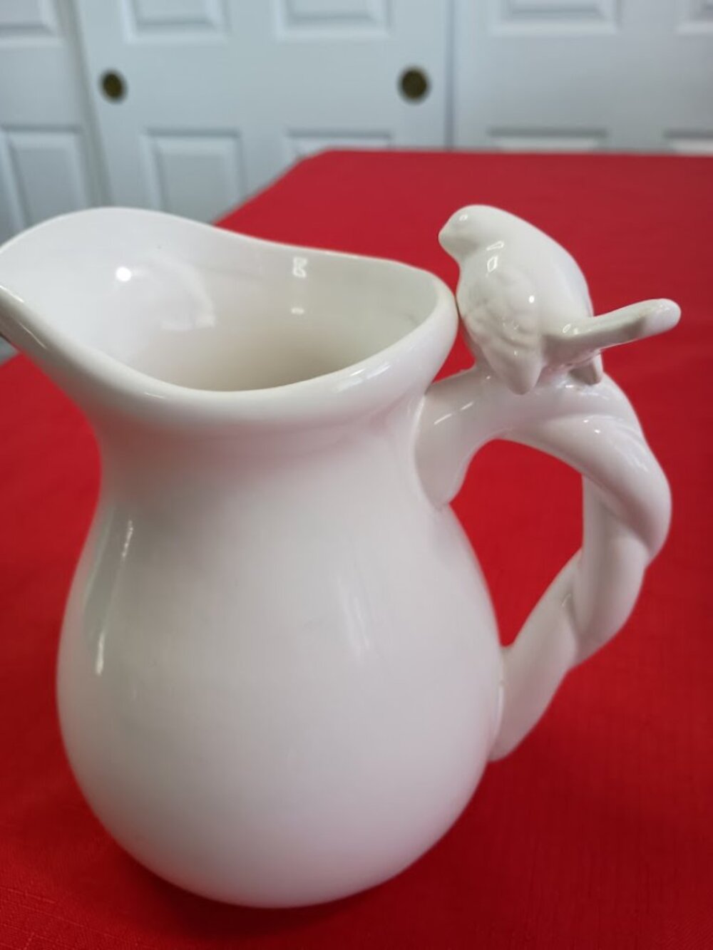White Ceramic Pitcher Set with Bird Handles - Picture 4 of 5